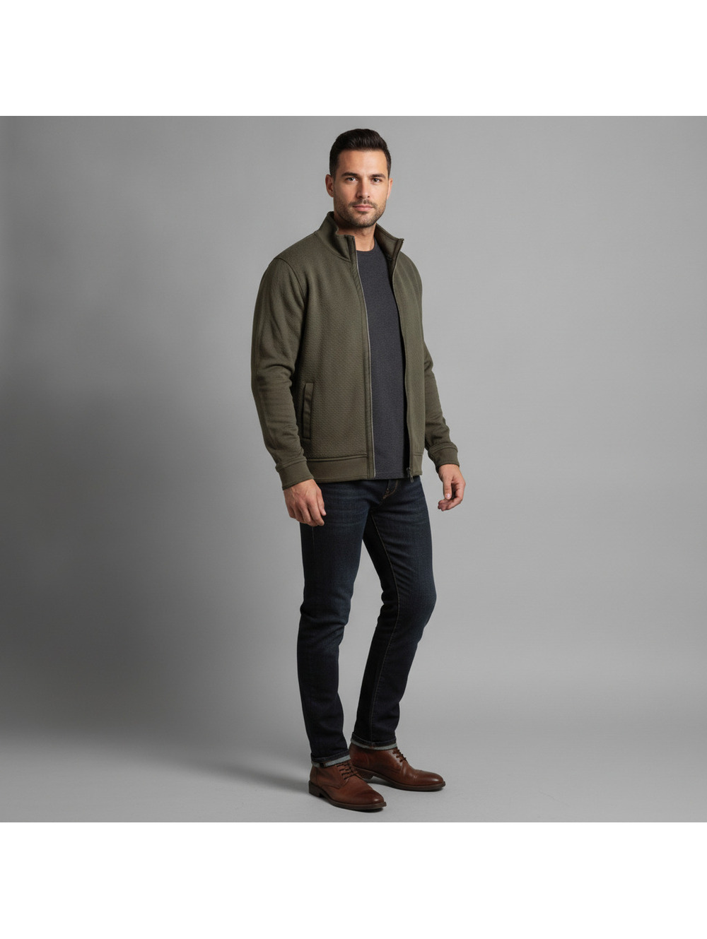 Ted Baker London Mens Full Zip Textured Knit Jacket Olive Green Size 4 (M)